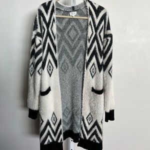 Geometric Print, Black/Ivory, Sienna Sky Cardigan Sweater, Size M, Boho Chic